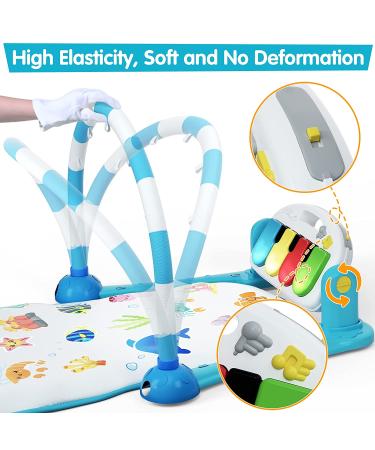 UNIH Baby Gym Play Mat with Kick and Play Piano, Water Mat, Tummy Time Mat - Musical Light Activity Center for Infants, Toddlers - Blue - Buy Online on GoSupps.com