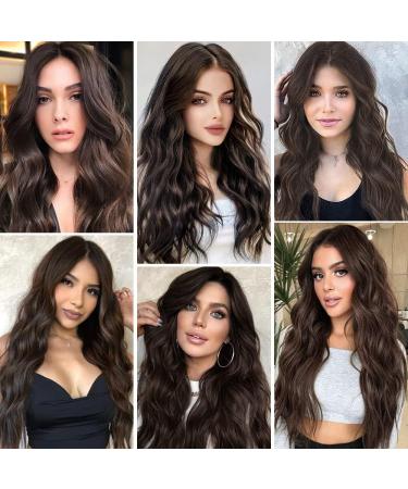 Natural Brown Long Wavy Clip in Hair Extensions - 4pcs Full Head Synthetic Fiber Pieces for Women - Buy Online on GoSupps.com