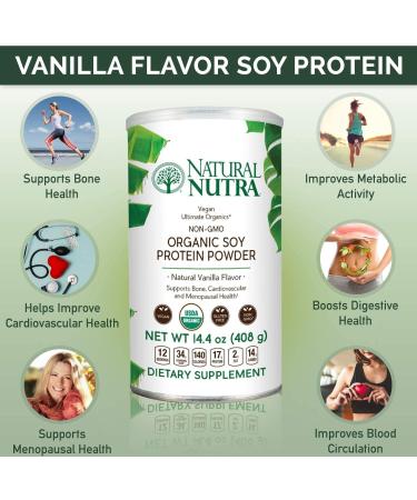 Natural Nutra Organic Vegan Plant-Based Soy Protein Powder - Bone Support, Cardiovascular Health - Gluten Free, Non GMO, Sugar-Free - 14.4 OZ - Buy Online on GoSupps.com