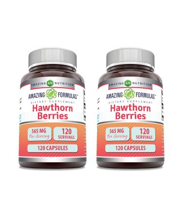 Amazing Formulas Hawthorn Berries Supplement | 565 Mg | Capsules | Non-GMO | Gluten-Free | Made in USA (2 Pack | 120 Count)