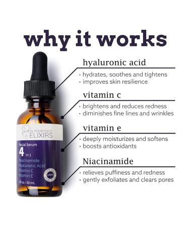 Brightening Face Serum - 4-in-1 Hydrating Vitamin C & Niacinamide Serum with Hyaluronic Acid & Vitamin E - 1 Oz | International Shipping Available - Buy Online on GoSupps.com