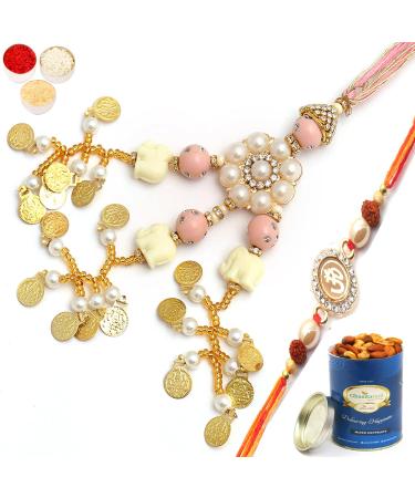 Ghasitaram Gifts Rakhis Online - Rakhi for Brother- Dazzling Bond rm080 Bhaiya Bhabhi Rakhi with 100 GMS of Dryfruits Mix Can Rakhi Set with 100 gms of Dryfruits Mix Can