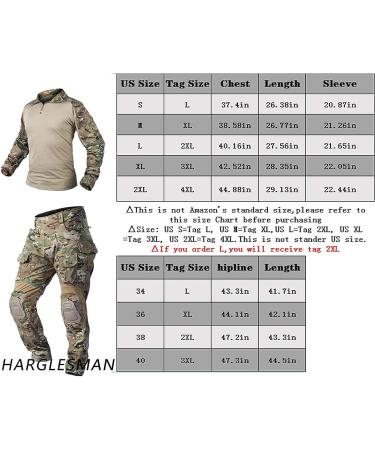 HARGLESMAN Men's Tactical Military Suit Long Sleeve Army Uniform with Knee Pads - Black Camo | Size Medium - Buy Online on GoSupps.com