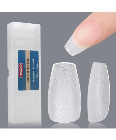 Nikoko Medium Coffin Gel Nail Tips  300pcs 15 Size Double-side Matte PMMA Acrylic Soft Gel Nail Tips  No Need Filed Pre-shaped Full Cover Clear False Nail Tips For DIY Nail Extensions Medium Coffin - 300pcs 15 size