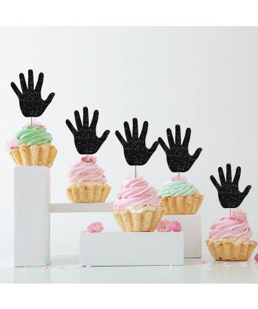Set of 24 High Five Cupcake Toppers Black Glitter Hand Cupcake Toppers for 5th Birthday High Five Cake Decorations for Happy 5th Birthday/Anniversary Party Supplies - Buy Online on GoSupps.com