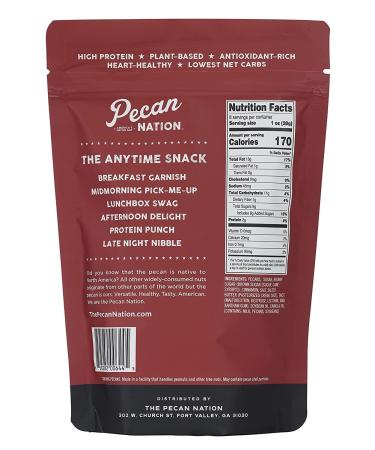 Pecan Nation Cinnamon Flavored Roasted Pecan Halves 8 oz - Natural Antioxidant-Rich Nut Snack, Non-GMO, Preservative-Free - 8 Ounce Pack - Buy Online on GoSupps.com
