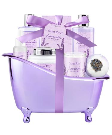 Spa Gift Basket for Women - Lavender Bath Sets for Women Gift 8Pcs Aromatherapy Home Spa Kit with Shower Gel, Shampoo, Jojoba Body Oil, Bath Bomb, Soy Candle & More, Gifts for Her Mothers day