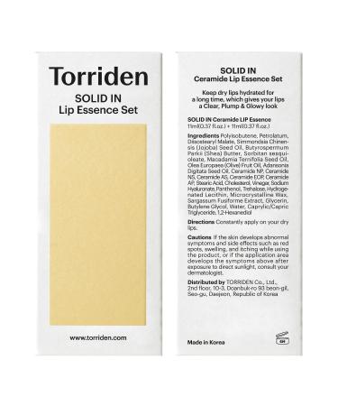Torriden SOLID In Ceramide Lip Essence - 2 Pack Moisturizing Lip Balms with Organic Jojoba Oil & Ceramides for Glowy Plumped Lips - Korean Skin Care - Buy Online on GoSupps.com