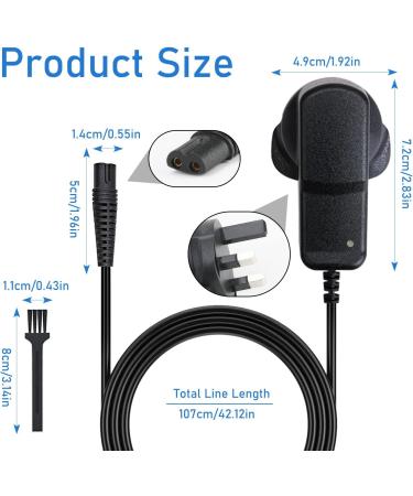 12V Braun Shaver Charger Cable for Series 1 3 5 7 9 | UK Adapter Power Cord with Clean Brush | Compatible with Electric Razor Beard Trimmer 3010S 3020S 3040S 5377 5513 5515 5544 - Buy Online on GoSupps.com