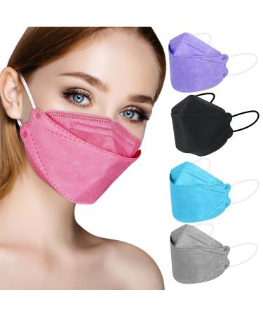 AOTDAOU Face Mask Individual Packed, Disposable Colored Mask for Women Men, 4 ply Filtered Form Fitting Folded Protective Mask for Easy Breath Talk, Adjustable Nose Wire Mask Snug Fit Non Fog - 20 Packs Adults-colorful