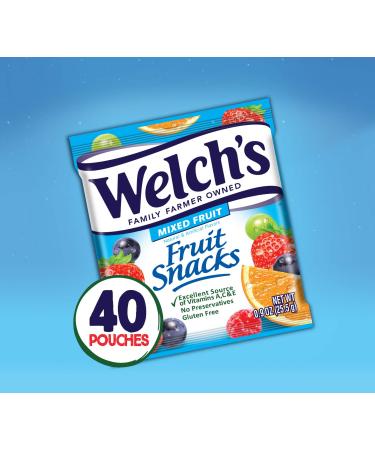 Welch's Fruit Snacks Mixed Fruit 0.9 oz Individual Single Serve Bags (Pack of 40) | Gluten-Free Bulk Pack of Mixed Fruit Snacks - 40 Count - Buy Online on GoSupps.com