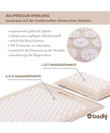 Bodhi Vital Eco Akupressurmatte & Pillow Set | Organic Acupressure Mat & Neck Pillow for Pain Relief | Natural Material Relaxation Mat with Carry Bag - Buy Online on GoSupps.com