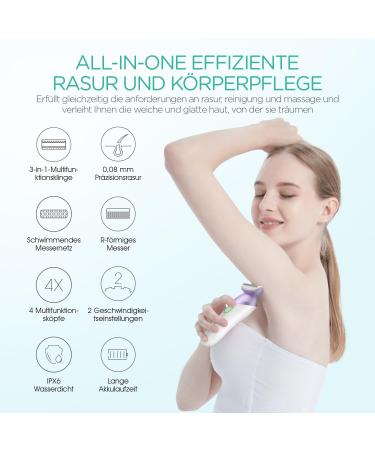 Voyor Women's Electric Razor - 4 in 1 Intimate Trimmer Face Brush & Massage for Legs & Armpits | International Shipping - Buy Online on GoSupps.com