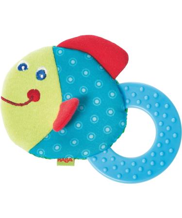 HABA Teether Chomp Champ Fish Teether - Soft Activity Toy with Crackling Foil & Plastic Teething Ring for Birth and Up