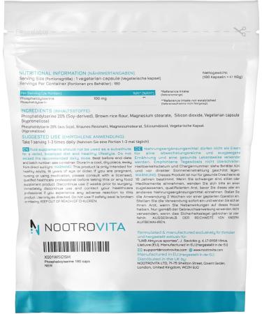 Phosphatidylserine 100mg - 180 Vegan Capsules | Cortisol Blocker Stress Relief Memory Aid | Non-GMO High Dose Nootrovita - Buy Online on GoSupps.com