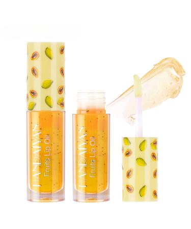 Hydrating Lip Oil Fruit Extract Plumping Lip Glow Oil Lip Balm Tinted Moisturizing Transparent Lip Plumper Gloss for Lip Care Non-Sticky Clear Nourishing Lip Gloss for Dry Lip (Papaya)