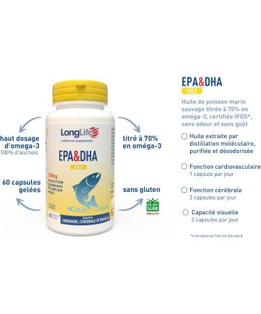 LongLife EPA&DHA Gold | Omega 3 2100mg & 3000mg Wild Fish Oil | High Dosage 1200mg EPA & 600mg DHA | Cardiac Brain & Visual Function | IFOS Certified | Gluten Free - Buy Online on GoSupps.com