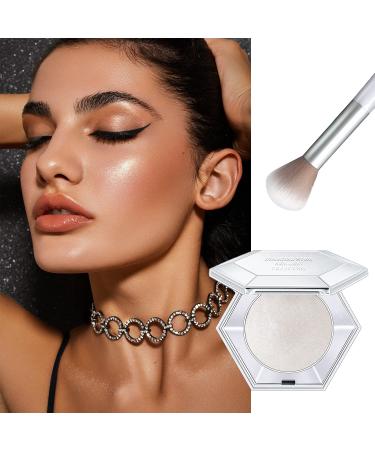 Diamond Shimmer Highlighter Palette with Brush - Glitter Sparkles for Face, Body, Cheek - Illuminator Makeup for Nose, Eyes, Contour - (01 Diamond White) - Buy Online on GoSupps.com
