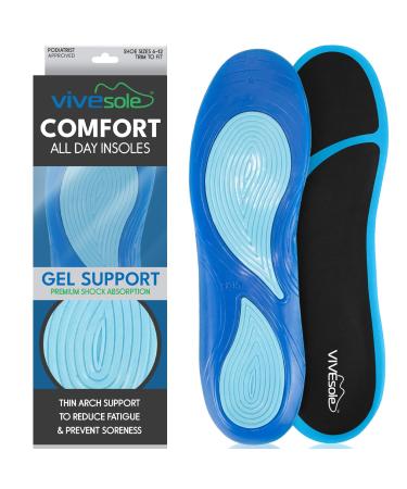 ViveSole Gel Insoles for Men & Women - Shoe Inserts for Walking & Standing All Day - Thin Cushion Soles for Sneakers Boots - Comfort & Support for Heels Arch Support Plantar Fasciitis Flat Feet L / XL