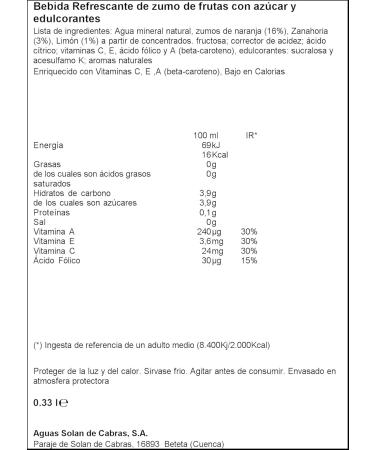 Sol n de Cabras - Multifruit Juice List of ingredients: Water fructose syrup orange juice (16%). Carrot (3%). Lemon (1%) from concentrate - 330 ml. - Buy Online on GoSupps.com