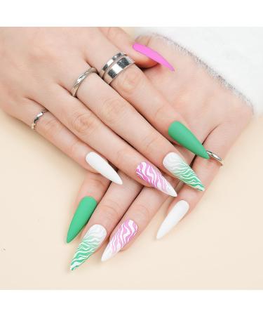 Barbie Pink & Green XXL Press on Nails - Jofay Fashion Designs | False Nails with Glue - 24pcs - Buy Online on GoSupps.com