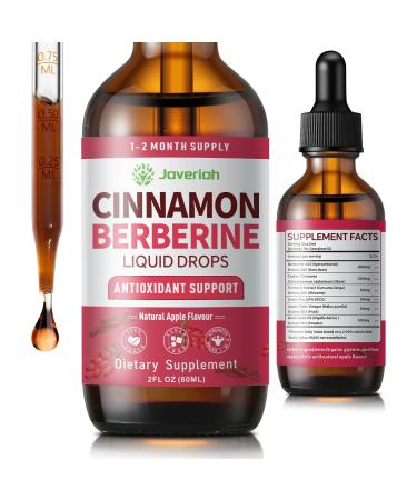 Berberine Drops with Ceylon Cinnamon Bitter Supplement,Berberine HCL Liquid Drops with Turmeric,Green Tea,Apple Cider Vinegar,Black Seed Oil for Overall Support & Digestive System 2 FL OZ 1 Pack