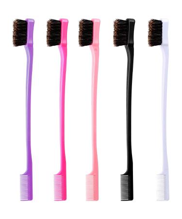 5 Pieces Hair Edge Brush Double Sided Control Hair Brush Comb Combo Pack Smooth Comb Grooming (5 Colors)