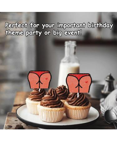 18pcs Red Glitter Dessert Cupcake Topper for Kiss the Ass XOXO Red Lip Theme Decor Supplies Lady Woman Girls Happy Birthday Bachelor Wedding Party Decoration - Buy Online on GoSupps.com