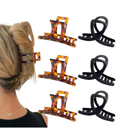 GQLV Hair Claw Clips for Thick/Thin Hair-6PCS Strong Hold Medium Claw Clips Nonslip Cute Hair Clips for Women/Girls Neutral Claw Clips for Hair Hair Styling Accessories for Women/Girls Hair Claws Birthday Gifts for Women (B-leopard&black)