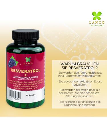Lanco Resveratrol Anti-Aging Combo | High-Dose Beauty Capsules with Quercetin EGCG Curcumin & More | 90 Dietary Supplements for Adults - Anti-Aging Vitamins & Supplements - Buy Online on GoSupps.com