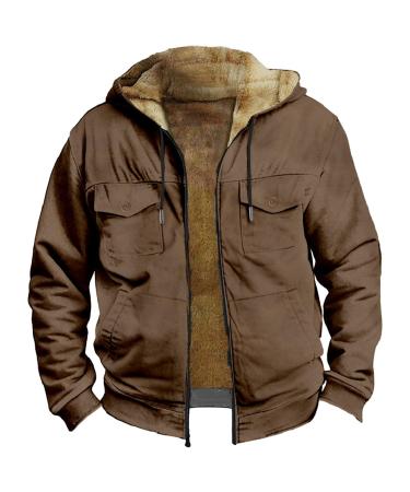 Hanxiulin fleece plush jacket fluffy warm zipper wool jacket men fleece jacket long arm winter coat jacket lined warm outdoor autumn winter coat premium coat brown 4xl