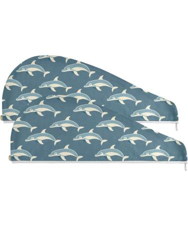 Blue Cute Whales Hair Towel 2 Pack | Super Absorbent Quick Dry Hair Turbans for Women & Girls - Buy Online on GoSupps.com