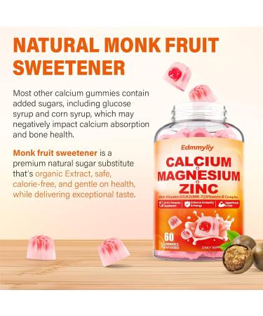 Calcium Magnesium Zinc Supplement Gummies with Vitamin D3 K2 & B Complex for Women Men 1000mg Calcium Citrate with Magnesium Gummies for Bone Muscles & Immune Support Sugar Free Vegan Peach 60 Count (Pack of 2) - Buy Online on GoSupps.com