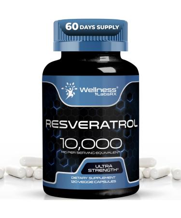 WELLNESS LABSRX Resveratrol Supplement 1000mg 120 Capsules (60 Days Supply) Ultra-Strength High Purity Trans-Resveratrol for Healthy Aging Anti-Aging and Heart Health Support - Vegan Keto 120 Count (Pack of 1)