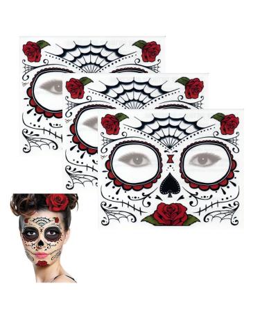 Sugar Skull Temporary Tattoo Rose Design (3 Tattoo Kits)