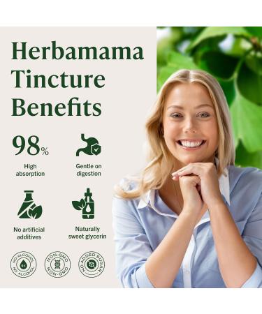 HERBAMAMA Ginkgo Biloba Tincture - Vegan Focus & Clarity with Ginkgo Biloba Extract - Non-GMO, Alcohol & Sugar-Free Brain Support Liquid Supplement, 84-Day Supply 4 Fl Oz (Pack of 1) - Buy Online on GoSupps.com