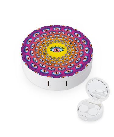 Psychedelic Eyes Round Case For Contact Lens Kit Storage Box with Mirror Printed