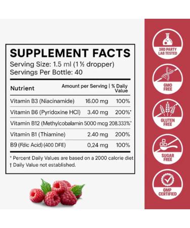 Relify NatureSecrets B12 B6 B1 Liquid Drops - Sublingual B-Complex with B12 B6 B1 Niacin & Folic Acid Methylcobalamin 5000 Mcg 27 200 Mcg Total - 2FLOZ (60 ML)(1pc) - Buy Online on GoSupps.com