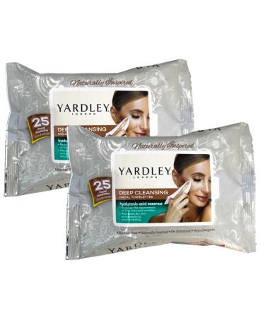 Yardley London Naturally Inspired Deep Cleansing Facial Towelettes with Hyaluronic Acid Essence Reduces Fine Lines and Wrinkles Speeds Up Wound Healing Hypoallergenic 25 ct (Pack of 2)