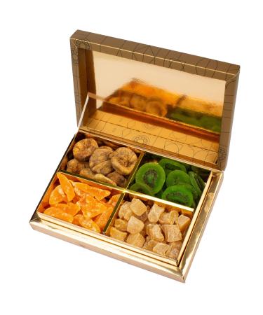 Luxury Dried Fruits Selection - 800g Gold Gift Box | Exotic Crystallised Fruit | Suitable for Vegans Vegetarian Halal Kosher and Gluten Free Diets