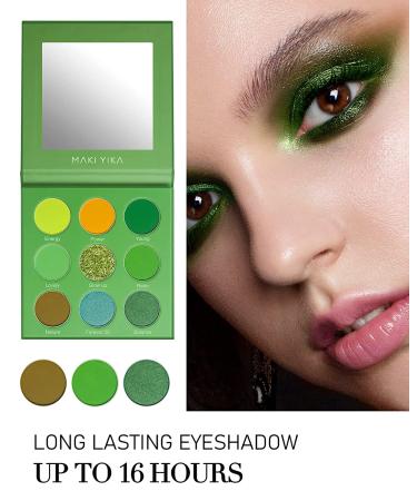 Green Eyeshadow Palette - 9 Matte and Shimmer Colors for Blendable High Pigmented Eye Makeup (#1 Green) - Buy Online on GoSupps.com