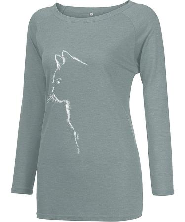 2020 Autumn Cat Print Loose Round Neck Long Sleeve T-Shirt - Grey - 3XL | Women's Shirt - Buy Online on GoSupps.com