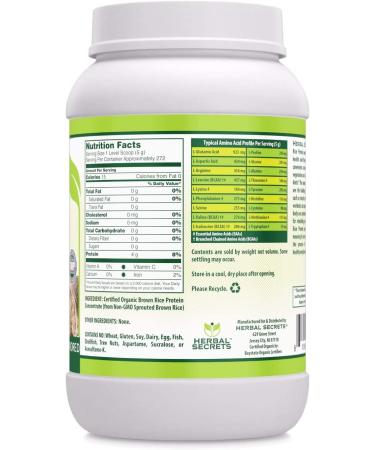 Herbal Secrets Organic Brown Rice Protein Powder - 3 lbs (Non-GMO) | Unflavored, Supports Muscle Recovery & Healthy Weight Management - Buy Online on GoSupps.com