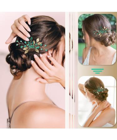 PNPGDYK Women Gold Leaf Headpiece Emerald Green Crystal Hair Vine Comb Wedding Hair Accessory Rhinestone Hair Piece Gift for Her Party Headress for Bride Bridesmaid Girls - Buy Online on GoSupps.com