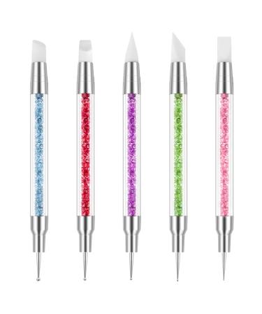 5 pieces nail art dotting tools silicone nail design brush nail art brush double head nail brush set gel nail carved brush manicure tools for diy nail art design - Buy Online on GoSupps.com