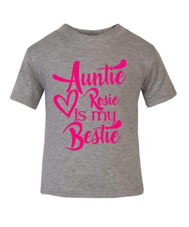 Pink Auntie Custom Name is My Bestie Baby T Shirt Top Aunty 9-11 Years Sport Grey