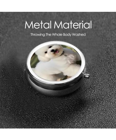 Round Pill Box | Mini Travel Medicine Organizer | Bichon Frise Dog Prints - Perfect for Purse & Pocket - Buy Online on GoSupps.com