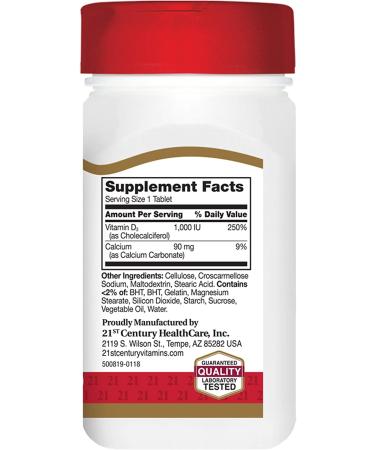 21st Century D3 25 mcg (1000 IU) - 110 Tablets for Immune Support & Bone Health - Buy Online on GoSupps.com