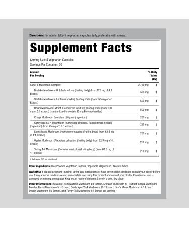 Piping Rock Mushroom Complex Capsules 2750mg - 150 Pills, 8 Mushroom Extract Blend | Herbal Supplement - Buy Online on GoSupps.com