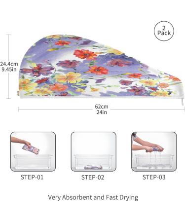 Watercolor Flowers Dry Hair Cap | Quick Drying Towel Set with Button Headband - Super Absorbent & Comfortable - Buy Online on GoSupps.com